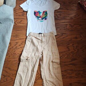 Forever 21 Cargo Pink Pants/Custom Graphic T Outfit Sz Medium Youth - Y2K Vibes